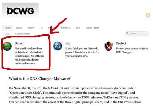 DCWG Screen Shot - DNS Changer Malware Detection