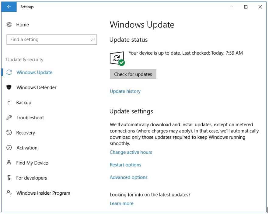 Windows 10 Update Screen